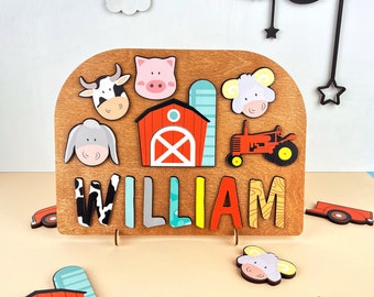 Puzzle personalizzato con il nome di un animale da fattoria, gioco in legno Montessori