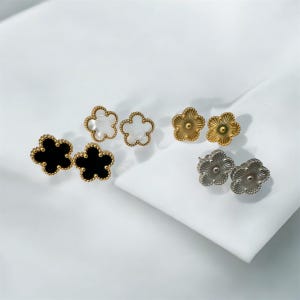 Gold Silver Clover Sterling Silver Earrings Studs
