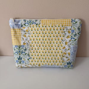 Handmade Patchwork Blue & Yellow Quilted Zipper Pouch