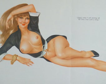Vargas Pin-Up  "Starting the New Year with a Bang"  Playboy Magazine - January 1971