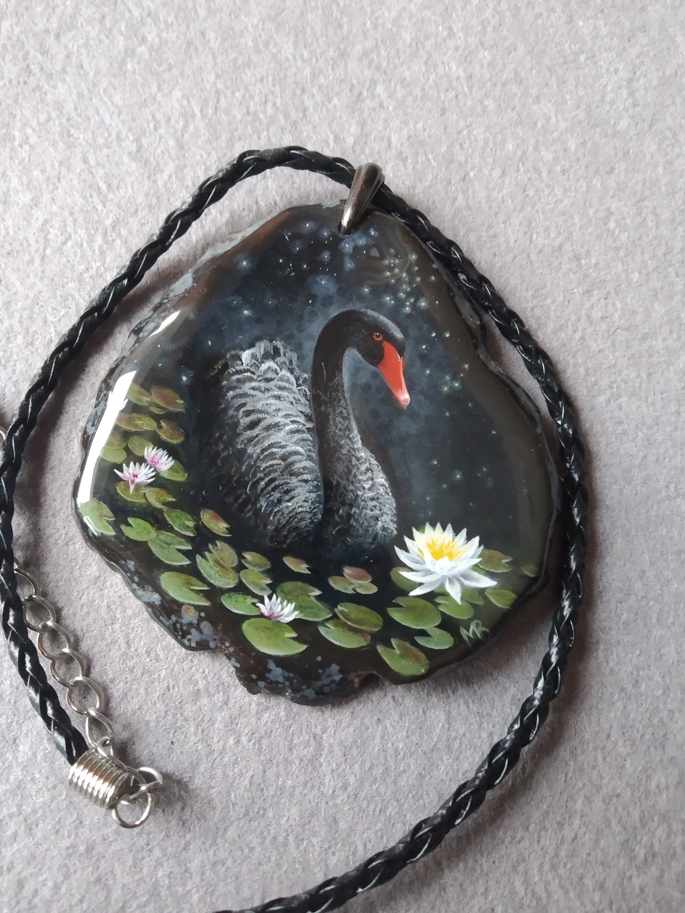 Black swan necklace. Russian lacquer. Hand Painted Bird Etsy