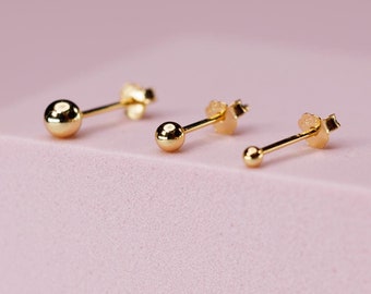 Three Ball Stud Earrings Set (3 PCS) • Trio Sphere Tiny Gold Beaded Earrings • Minimalist Jewelry • Perfect Everyday Earrings