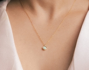 Minimalist Opal Necklace, 925 Sterling Silver, Libra Birthday Gift, October Birth Stone, Dainty White Opal Pendant, Perfect Gift For Her