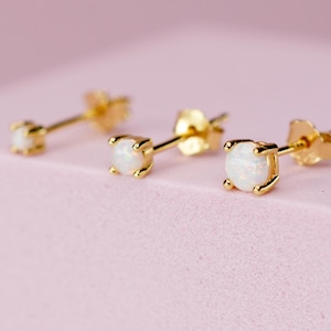 Tiny Opal Studs • 3 PCS Dainty Earring Set • Minimalist Jewelry • Mismatched Earrings • Everyday Jewelry