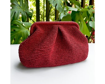 Crochet Raffia Clutch Bag, Womens Straw Bag, Wicker Beach Clutch Bag Hand Made Gift, Summer Pouch Straw Wedding Party Dumpling Clutch