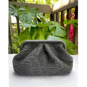 Crochet Raffia Clutch Bag, Womens Straw Bag, Wicker Beach Clutch Bag Hand Made Gift, Summer Pouch Straw Wedding Party Dumpling Clutch image 6