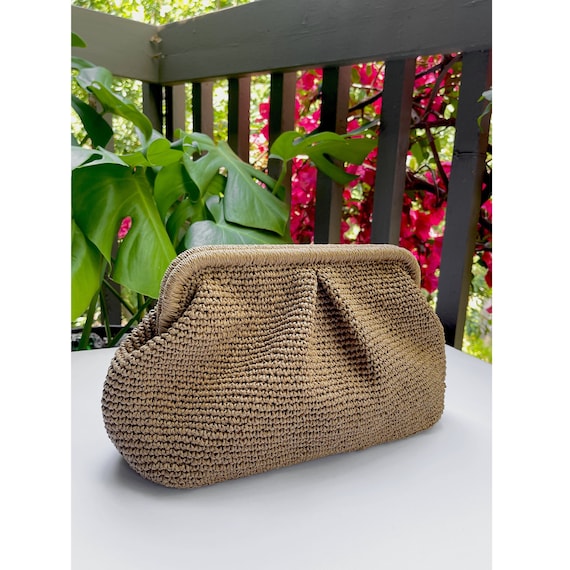 Crochet Raffia Clutch Bag, Womens Straw Bag, Wicker Beach Clutch Bag  Hand Made Gift, Summer Pouch Straw Wedding Party Dumpling Clutch