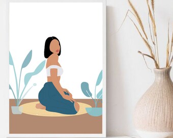 Boho Kunst | Vrouw Illustratie Kunst | Vrouwelijke kunst | Afdrukbare wanddecoratie | Mid Century | Boho Vrouw | Botanisch