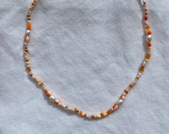 Orange Beaded Choker Necklace