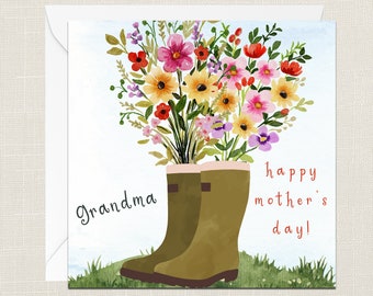 Abuela Feliz Día de la Madre Tarjeta de Felicitación con Sobre - Tarjetas para Ella - Regalos para Mamá - Flores Florales - Domingo de maternidad - Jardinería