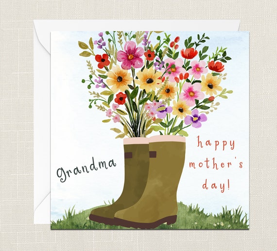 Grandma Happy Mother's Day Greetings Card with Envelope Cards For Her  Gifts for Mum Flowers Floral Mothering Sunday Gardening