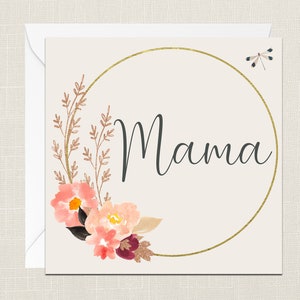 Mama Greetings Card with Envelope - Cards For Her - Gifts for Her - Happy Mothers Day - Birthday - Flowers - Floral Wreath - Spanish