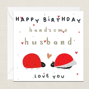Joyeux anniversaire beau mari carte de vœux avec enveloppe - amour - mari partenaire coccinelle - mignon - coeur - je t’aime - coeurs