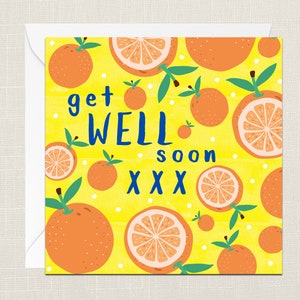 Get Well Soon Greetings Card with Envelope - Birthday Card - Gifts Friend Positivity - Here For You Thinking Of You Support - Oranges Quirky