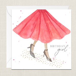 Biglietto di auguri per ragazza di compleanno con busta - biglietto di compleanno - Lei - Regali per amico - Vestito e tacchi - Acquerello - Unico - Girlie Glam