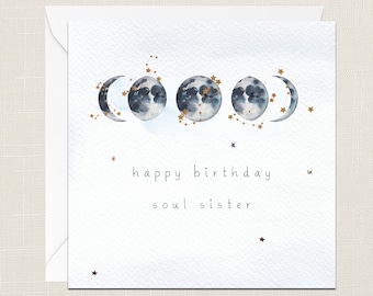 Happy Birthday To My Soul Sister Greetings Card with Envelope - Happy Birthday Card - Her - Gifts for Friend - Crystals - Spiritual - Best