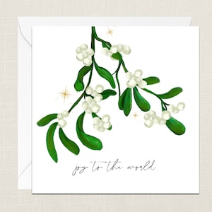 Joy, To The World Tarjeta de felicitación con sobre - Navidad - Felices fiestas - Festivo - Feliz Navidad - Estrellas - Muérdago - Tarjeta de Navidad
