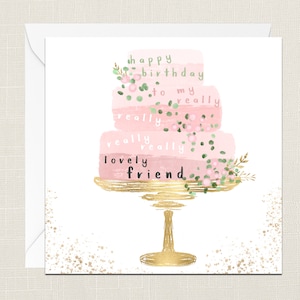Carte de voeux joyeux anniversaire à ma très très belle amie avec enveloppe, cartes pour elle, gâteau d'anniversaire, meilleure amie