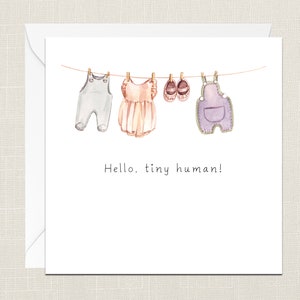 Bonjour, Petite carte de vœux humaine avec enveloppe - Carte de naissance - Carte de baptême - Nouveau-né - Train - Grands-parents Maman Papa - Babygrow