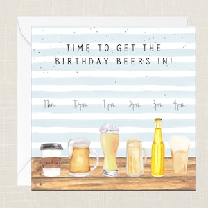 ¡Es hora de conseguir las cervezas de cumpleaños! Tarjeta de felicitación con sobre - Tarjeta de feliz cumpleaños - Tarjeta de felicitación - Cerveza - Bebidas Café