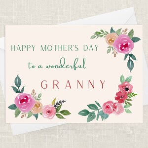 Happy Mother's Day To a Wonderful Granny Greetings Card with Envelope - Cards For Her - Gifts for Mum - Flowers Floral - Nan - Grandma
