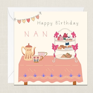 Nan Happy Birthday Greetings Card con busta - Biglietto di buon compleanno - Lei - Regali per l'amico - Festa del gin - Cocktail - Tè pomeridiano