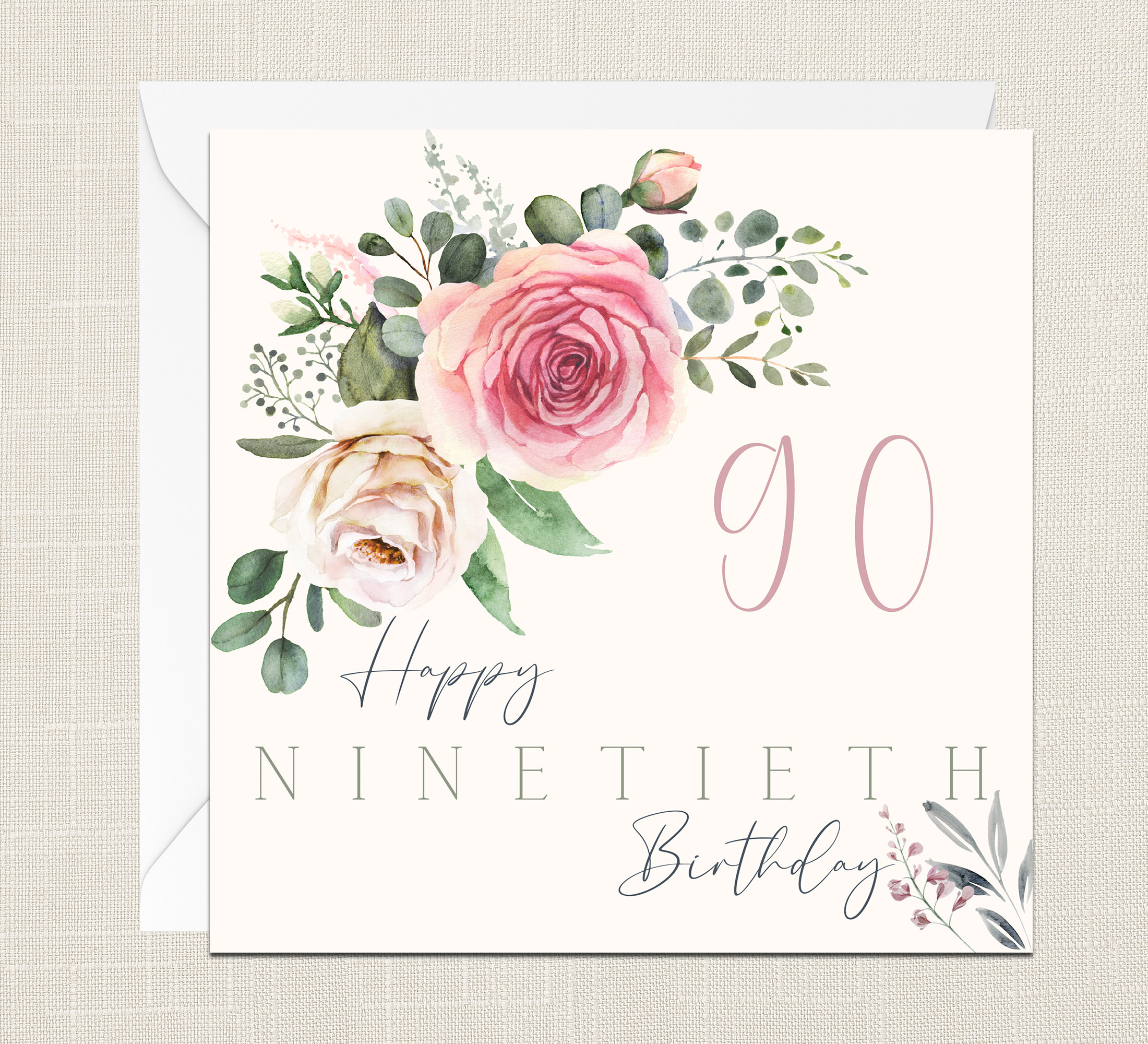 Happy 90th Birthday Florals Greetings Card With Envelope Etsy UK