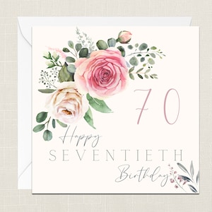 Biglietto di auguri per i fiori di buon 70 ° compleanno con busta - biglietto di compleanno - biglietti per lei - regali per l'amico - fiori - elegante - settecentesimo 70