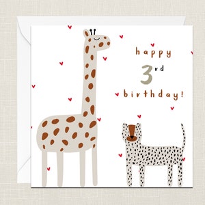 Happy 3rd Birthday Greetings Card with Envelope - Milestone Ages Birthday - Childrens Kids Birthday Cards Gift - Animals Giraffe Safari