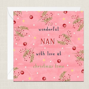 Carte de voeux merveilleuse Nan avec amour à Noël avec enveloppe - Joyeux Noël, joyeuses fêtes - Festive Stars Grand-parent