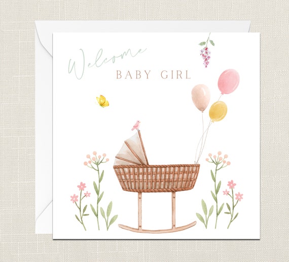 Bienvenido bebé niña tarjeta de felicitación con sobre tarjeta