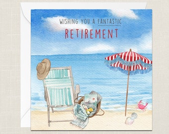 Wishing You A Fantastic Retirement Greetings Card with Envelope - Garden Beach - Best Friend - For Her Him - Just To Say - Celebration Card