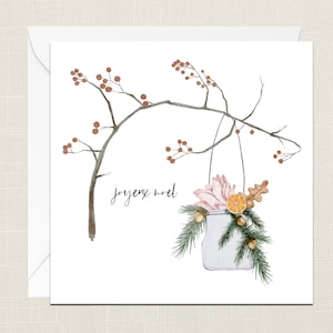 Joyeux Noel Greetings Card with Envelope - Xmas - Happy Holidays - Festive - Merry Christmas - Christmas Tree Branch - Decorations - Hygge