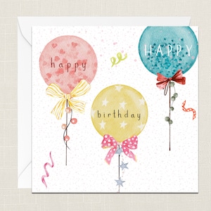 Biglietto di auguri di buon compleanno con palloncini e busta - Biglietto di buon compleanno - Biglietti per lei - Biglietti per lui - Biglietti di coriandoli - Fiocchi