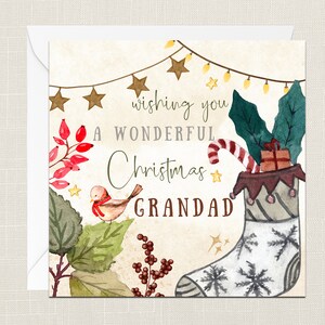 Wishing You A Wonderful Christmas Grandad Greetings Card with Envelope - Merry Xmas - Happy Holidays - Festive - Joyeux Noel - Tree - Nonno