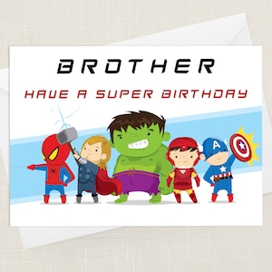 Irmão tem um cartão de felicitações de super-herói de super aniversário com envelope - Herói - Dia dos Pais - Aniversário - Só para dizer - Parabéns