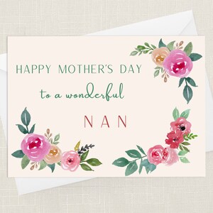 Happy Mother's Day To a Wonderful Nan Greetings Card with Envelope - Cards For Her - Gifts for Mum - Flowers Floral - Nanna - Grandma