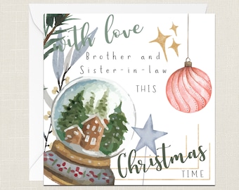 With Love Brother and Sister-in-Law This Christmas Time Greetings Card with Envelope - Merry Xmas - Happy Holidays - Festive - Joyeux Noel