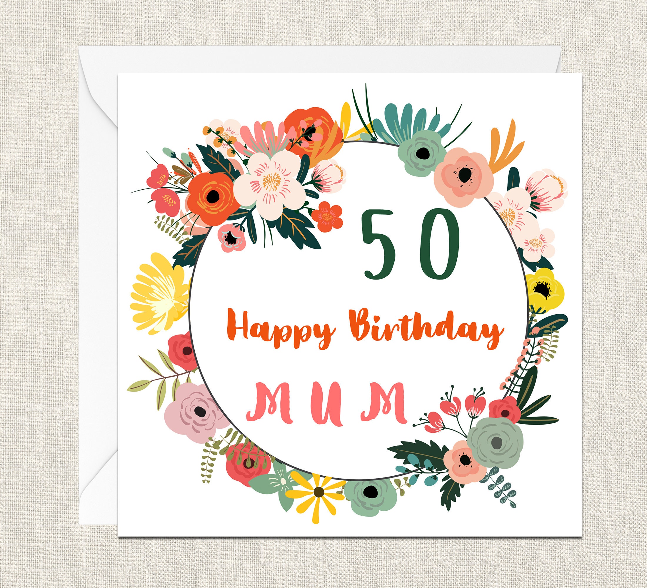 Mum Happy 50th Birthday Greetings Card With Envelope Etsy