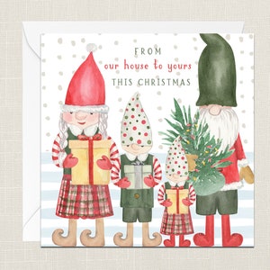 Dalla nostra casa alla tua questa cartolina di auguri di Natale con busta - albero - Natale Buone feste - Festive Merry - Joyeux Noel - Gnome Gone