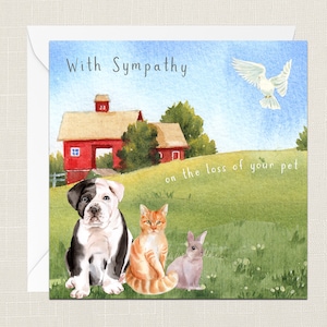 With Sympathy On The Loss Of Your Pet Greetings Card with Envelope - Cat Dog Bird Rabbit Horse - Thinking Of You - Cards For Loss - Support