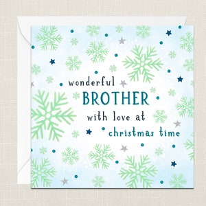 Wonderful Brother With Love At Christmas Wenskaart met envelop - kerstmis - fijne feestdagen - feestelijk - sneeuwvlokken sterren - broer of zus