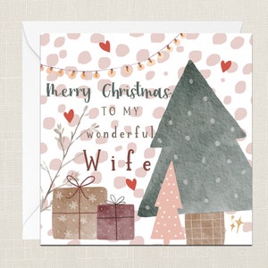 Merry Christmas To My Wonderful Wife Greetings Card with Envelope - Xmas - Happy Holidays - Festive - Partner Husband Boyfriend - Love