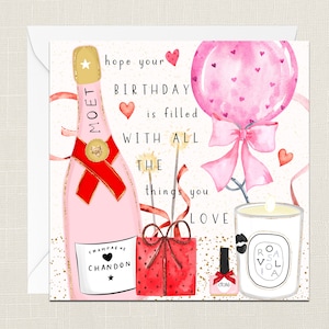 Spero che il tuo compleanno sia pieno di tutte le cose che ami Biglietto di auguri con busta - Biglietto di compleanno - Lei - Regali Amico - Champagne