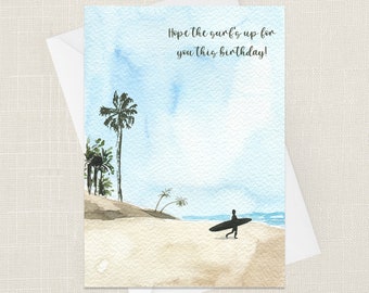 Surf card Happy birthday card Surfer Cute birthday card Birthday Greetings card Nature lover card