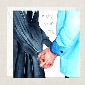 You And Me Carte de vœux avec enveloppe - Mari Femme Partenaire Petite amie Petit ami - Joyeuse Saint-Valentin - Anniversaire - Couple se tenant la main