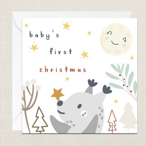 Baby's First Christmas Greetings Card with Envelope - Merry Xmas - Happy Holidays - Festive - Joyeux Noel - Childrens Kids - 1st - Babies