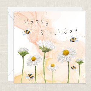 Buon compleanno Bumble Bees And Daisies Biglietto di auguri con busta - Biglietto di compleanno - Regali per amici - Positività - Primavera estate - Unico