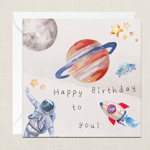 Feliz cumpleaños a ti Tarjeta de felicitación temática espacial con sobre - Tarjeta de cumpleaños - Regalo para él - Tarjetas - Solo para decir - Astronauta - NASA