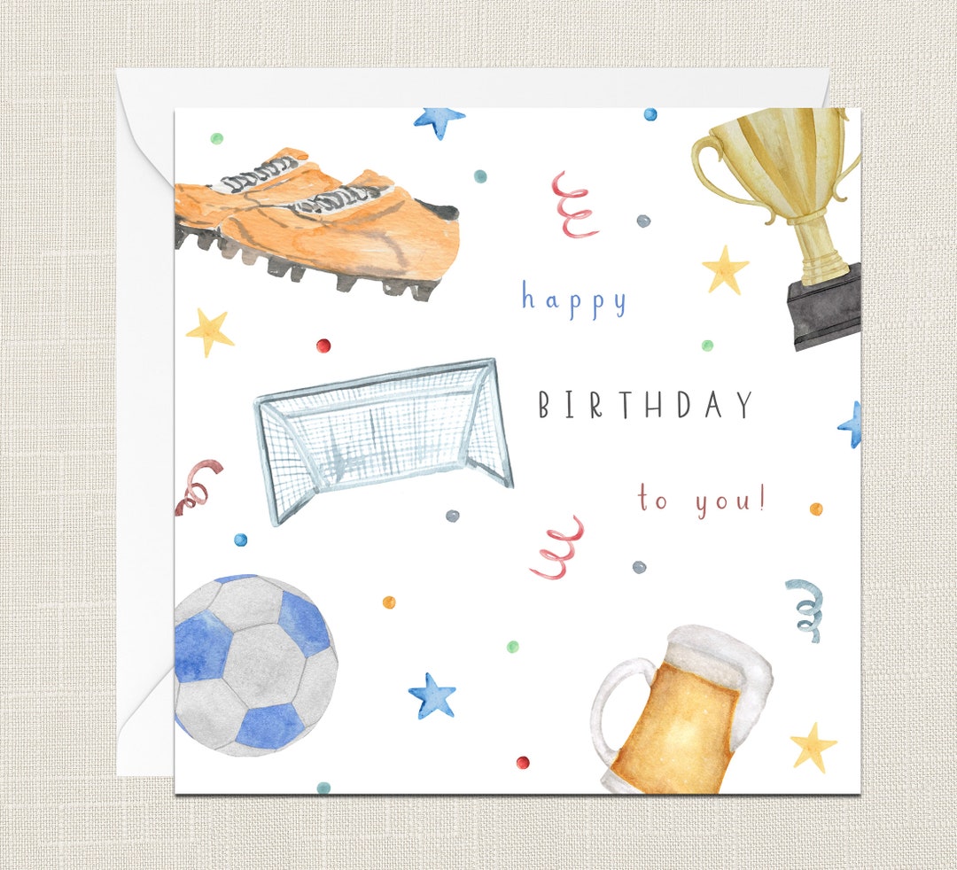 Biglietto Auguri Calcio Con Pallone – Quadrato 12,5 Cm – Design Sportivo Per Compleanno – Fatto In Germania Con Busta Kraft
